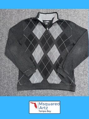 Method Men's XL Argyle Quarter Zip Pullover Sweater Gray Black Golf Casual